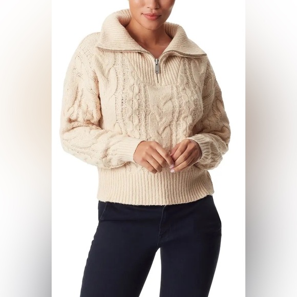 NWT sam Edelman Jordyn Cable Knit Quarter Zip Ivory Sweater L - Picture 1 of 6